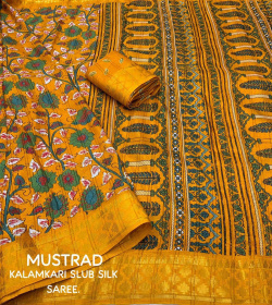 Soft Silk Kalamkari printed saree - Yellow