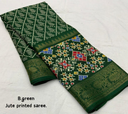 Jute Silk Patola printed saree - Green