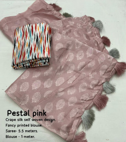 Soft Crape Silk woven saree - Pink