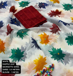 Pure Soft Georgette multi-color printed saree  - White