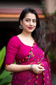 Pure Soft Georgette saree printed saree with Mirror work - Rani