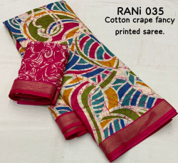 Soft cotton crape batik printed saree - Rani