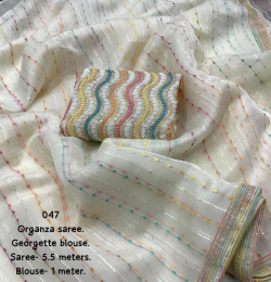 Premium Organza designer saree with embroidery work - white