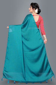 Aaritra Fashion Rainbow Moss chiffon stripped zari saree - Blue