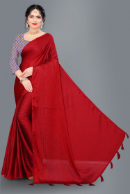 Aaritra Fashion Rainbow Moss chiffon stripped zari saree - Red