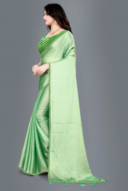 Aaritra Fashion Rainbow Moss chiffon stripped zari saree - Green