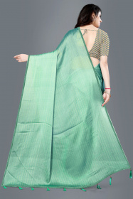 Aaritra Fashion Rainbow Moss chiffon stripped zari saree - Aqua Blue