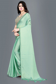 Aaritra Fashion Rainbow Moss chiffon stripped zari saree - Aqua Blue