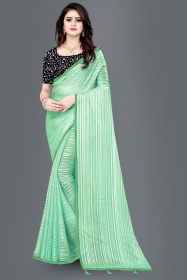 Aaritra Fashion Weightless satin stripped saree - Turquoise blue