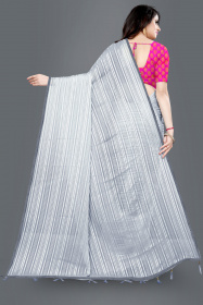 Aaritra Fashion Weightless satin stripped saree - Grey