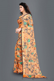 Aaritra Fashion Brasso-Satin patta Floral printed saree - Orange