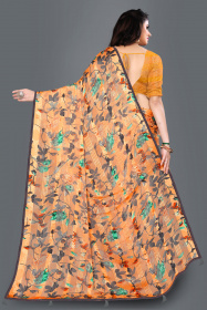 Aaritra Fashion Brasso-Satin patta Floral printed saree - Orange