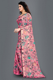 Aaritra Fashion Brasso-Satin patta Floral printed saree - Pink