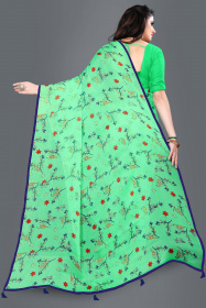 Aaritra Fashion Moss Chiffon Floral printed saree - Green
