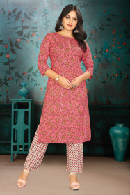 Buy Online Simple Wear Pink Cotton Printed Work Kurti Online From  Wholesalez