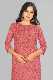 Aaritra Fashion Cotton floral printed Kurti with Pant - Peach
