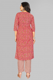 Aaritra Fashion Cotton floral printed Kurti with Pant - Peach