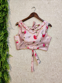 Digital Print Shiny Gota Satin Designer Stitched Blouse - Light Pink