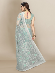 Super Net beautiful Designer Saree with extraordinary embroidery -Blue