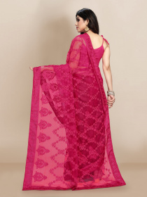 Super Net beautiful Designer embroidery Saree -Dark Pink