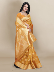 Soft Organza Banarasi saree with Banarasi Blouse - Golden Yellow