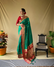 Paithani Silk saree with Rich Meenakari Woven pallu and Border - Green