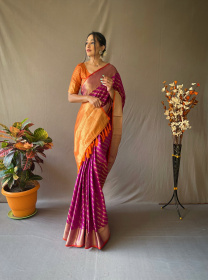 Patola Lehariya saree with gold Zari border and Rich Pallu - Purple