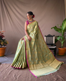 Two Toned Soft Silk Sarees with Golden Zari  Motifs -  Silk Green