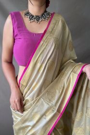 Two Toned Soft Silk Sarees with Golden Zari  Motifs -   Ivory
