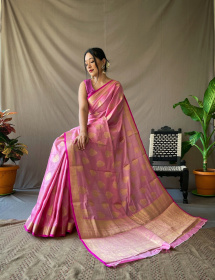 Two Toned Soft Silk Sarees with Golden Zari  Motifs -  Pink
